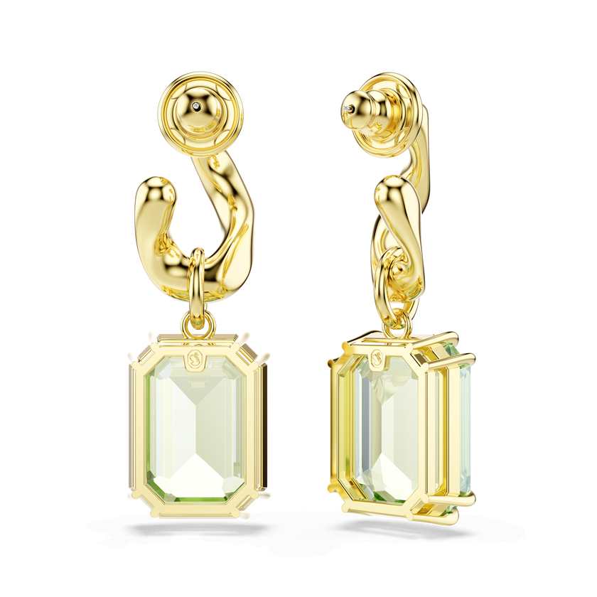 swarovski أقراط متدلية millenia، قطع مُثَمَّن، لون أخضر، لمسة نهائية من الذهب عيار 18 قيراط