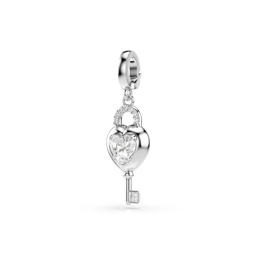 swarovski حلية idyllia، قطع متنوع، شكل قلب ومفتاح، لون أبيض، طلاء روديوم