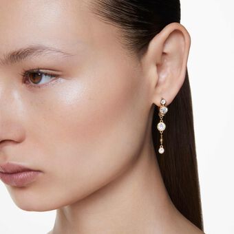 swarovski أقراط متدلية imber، قطع مُستدير، لون أبيض، لمسة نهائية من معادن مختلطة