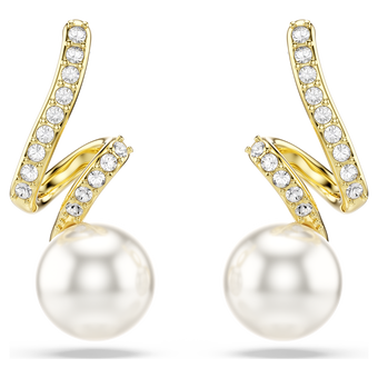 swarovski أقراط gabriella، لؤلؤ كريستالي، قطع مُستدير، لون أبيض، لمسة نهائية من الذهب عيار 18 قيراط