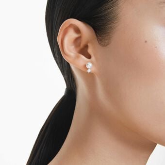 swarovski أقراط دبوسية matrix، لؤلؤة كريستال، قطع مستدير، لون أبيض، طلاء روديوم