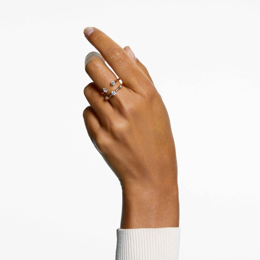 swarovski خاتم constella، طقم من قطعتين، قطع مُستدير، لون أبيض، لمسة نهائية من الذهب عيار 18 قيراط