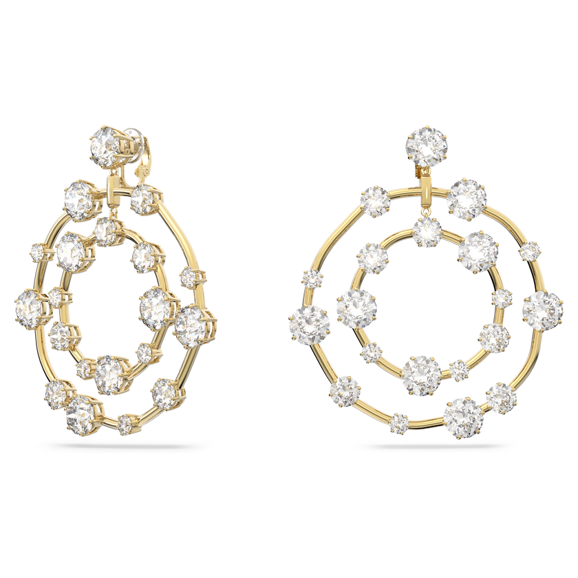 swarovski أقراط constella بمشبك، قطع مستدير متنوع، لون أبيض، طلاء بلون ذهبي