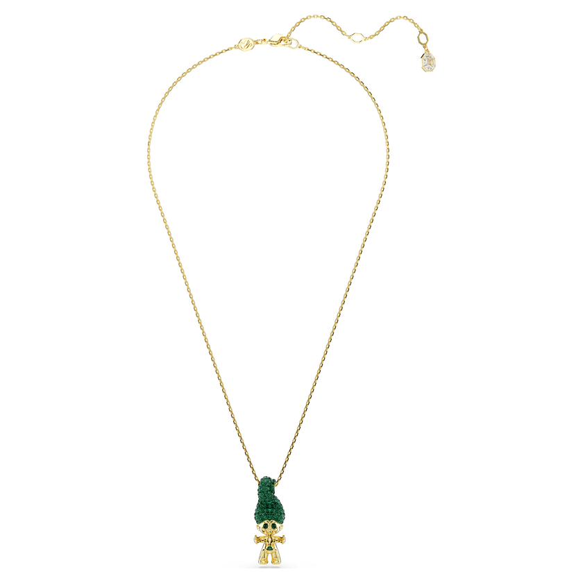 swarovski قلادة good luck trolls، قزم، لون أخضر، طلاء باللون الذهبي