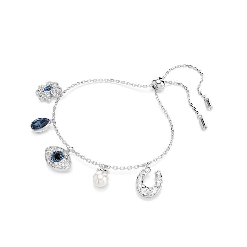 swarovski symbolica bracelet  clover  evil eye and horseshoe  blue  rhodium plated