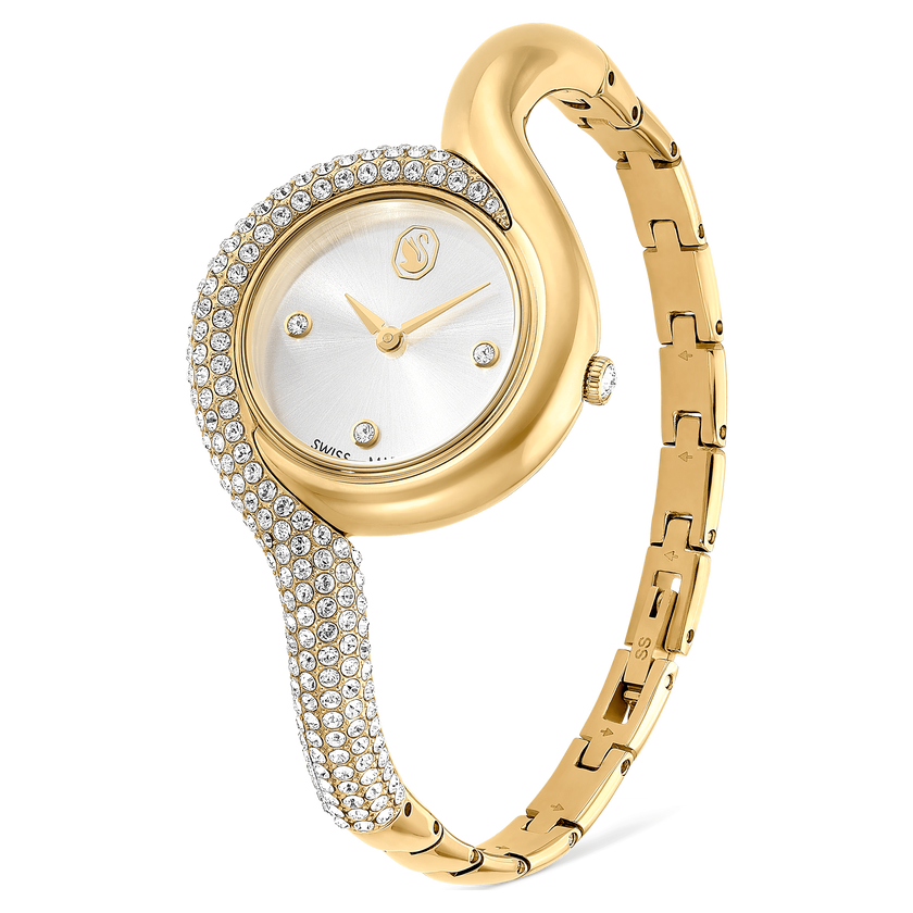 swarovski ساعة يد غير متماثلة dextera، صناعة سويسرية، سوار معدني، لون ذهبي، لمسة نهائية باللون الذهبي
