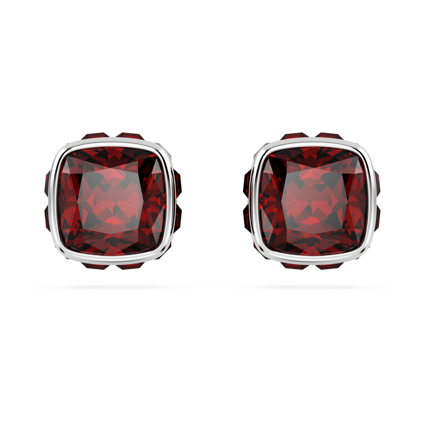 swarovski أقراط دبوسية birthstone، قطع مربع، شهر يناير، لون أحمر، طلاء روديوم