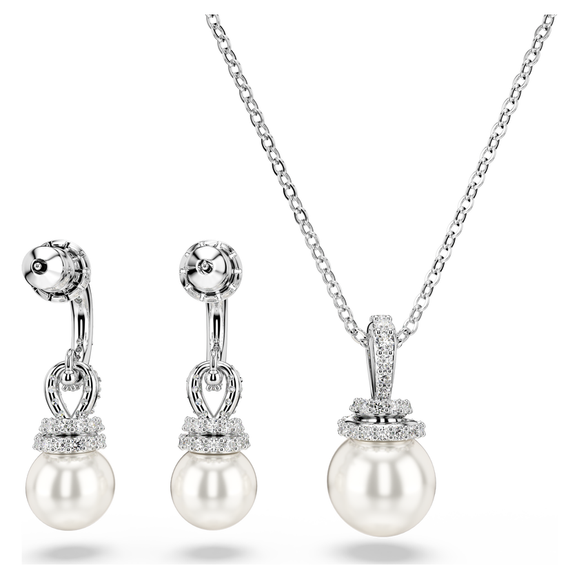 swarovski طقم originally، ترصيع بافيه، لؤلؤ كريستال، لون أبيض، طلاء روديوم