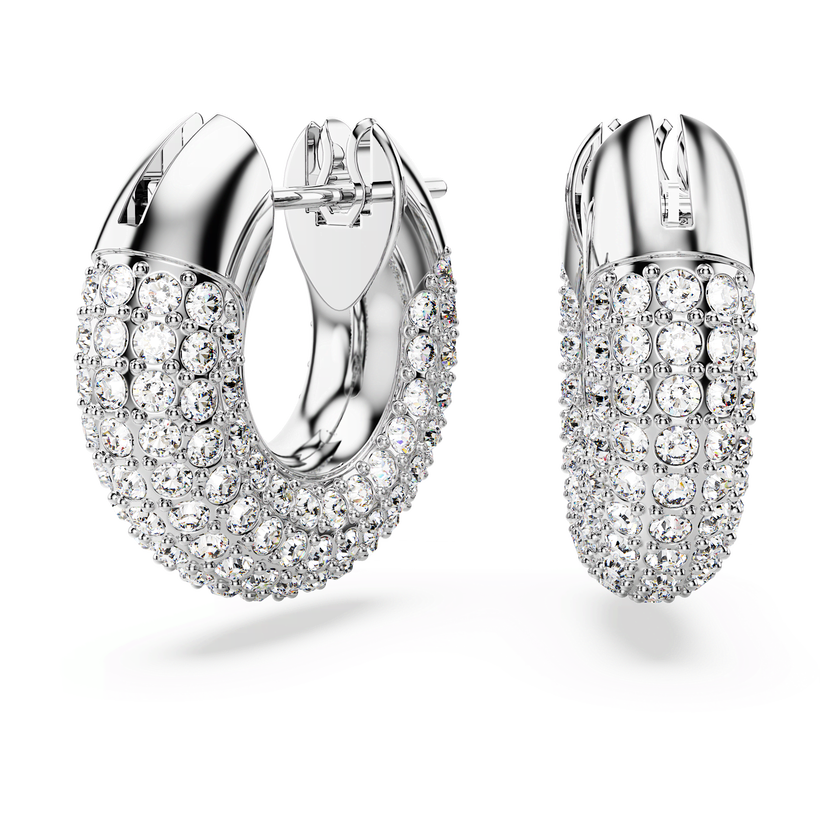 swarovski أقراط dextera حلقية، كريستالات متراصة، طلاء روديوم