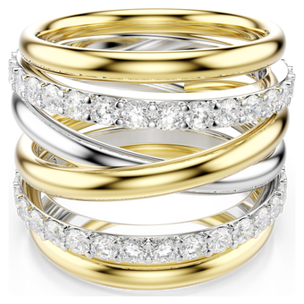 swarovski خاتم كوكتيل hyperbola، قطع مستدير، لون أبيض، لمسة نهائية من معادن مختلطة