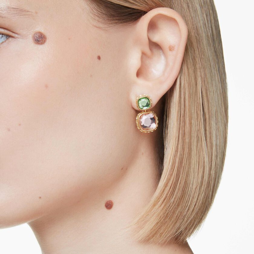 swarovski أقراط متدلية chroma، قطع على شكل وسادة، ألوان متعددة، طلاء باللون الذهبي