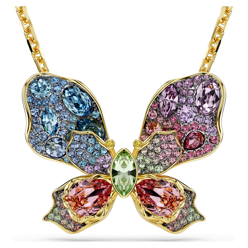 swarovski قلادة وبروش idyllia، قطع متنوع، كريستالات مُتراصَّة، شكل فراشة، ألوان متعددة، لمسة نهائية من معادن مختلطة