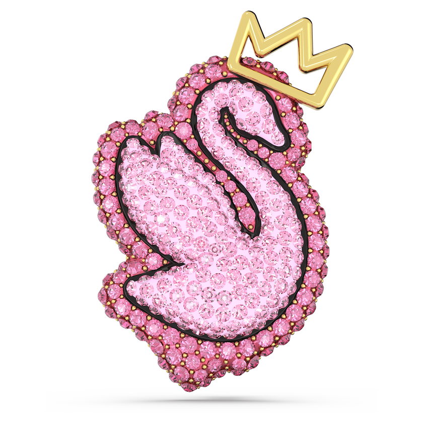 swarovski بروش pop swan، على شكل بجعة، لون وردي، طلاء بلون ذهبي