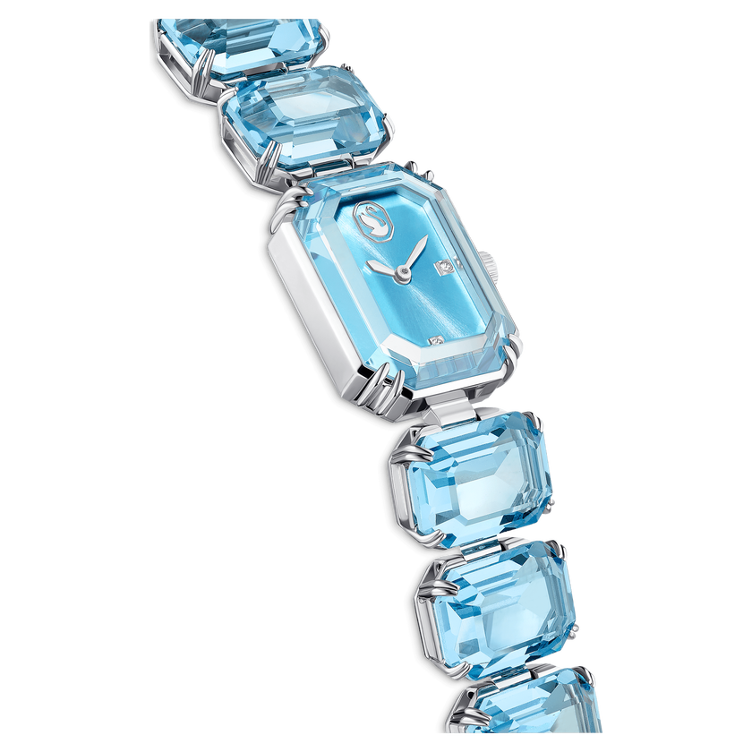 swarovski ساعة يد، سوار مرصع بأحجار مثمنة الشكل، لون أزرق، ستانلس ستيل