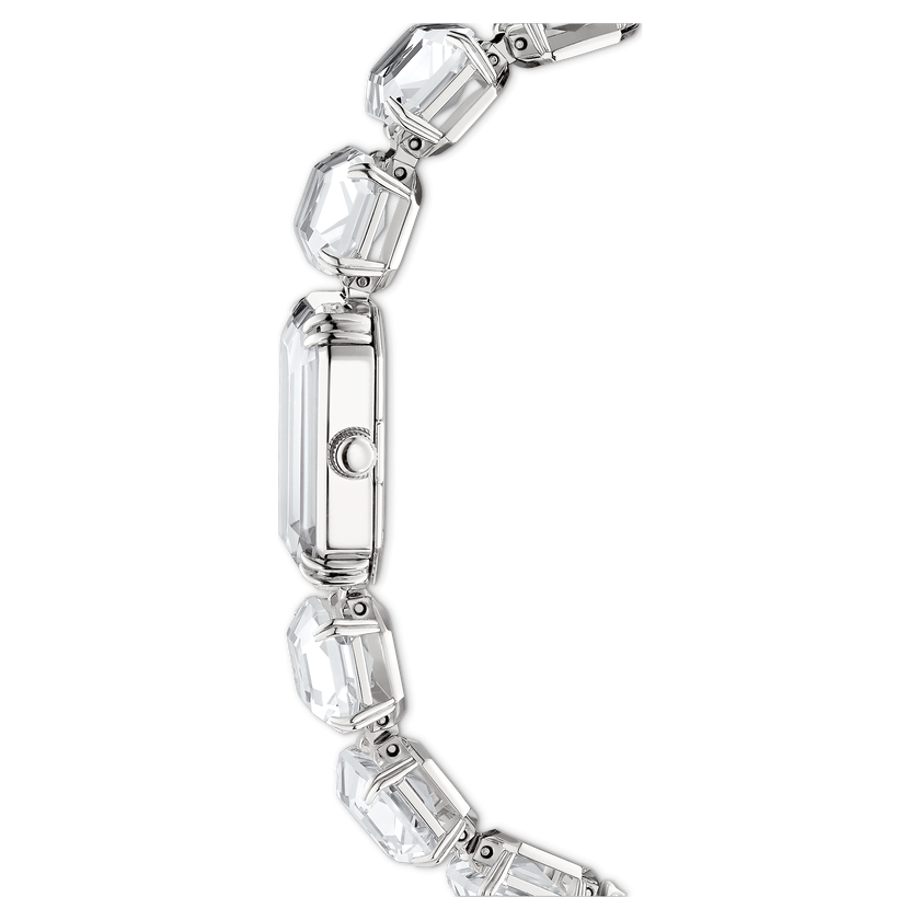 swarovski ساعة يد، سوار مرصع بأحجار مثمنة الشكل، لون أبيض، ستانلس ستيل