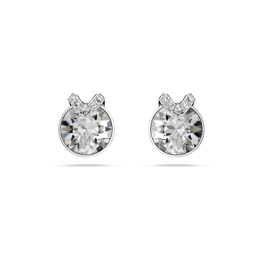 swarovski أقراط دبوسية bella على شكل حرف v، قطع مُستدير، ترصيع بافيه، لون أبيض، طلاء روديوم