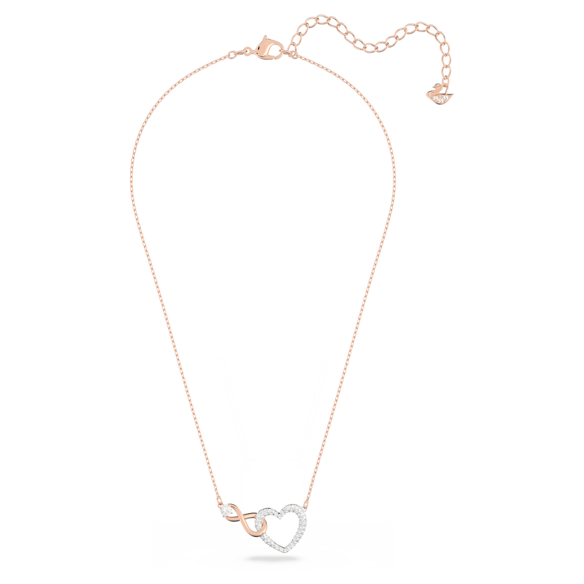 swarovski عقد hyperbola، على شكل لانهاية وقلب، لون أبيض، لمسة نهائية من معادن مختلطة