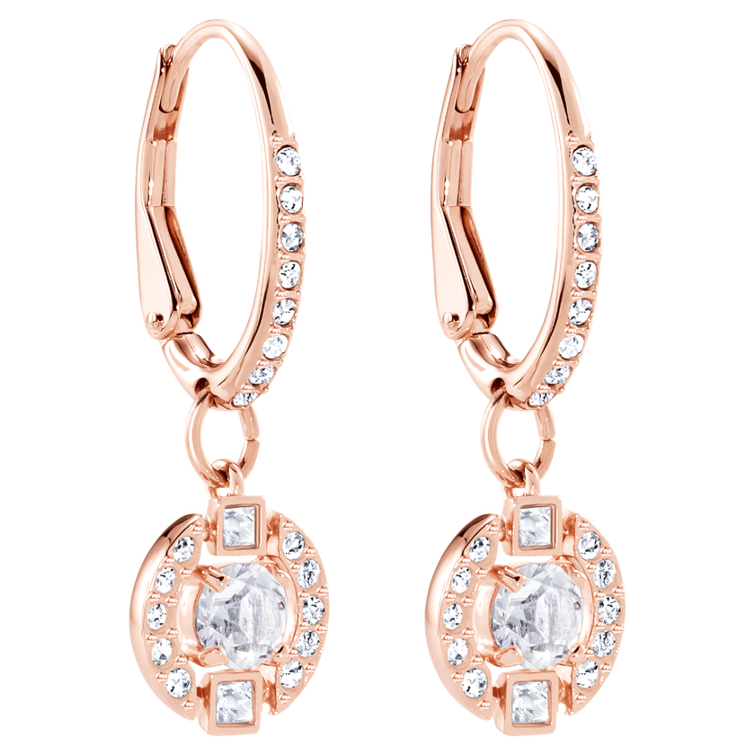 swarovski أقراط متدلية sparkling dance من سواروفسكي، قطع مستدير، لون أبيض، طلاء باللون الذهبي الوردي