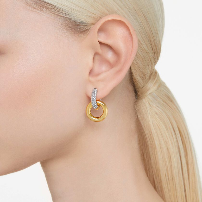 swarovski أقراط حلقية dextera، حلقات متداخلة، لون أبيض، طلاء بلون ذهبي