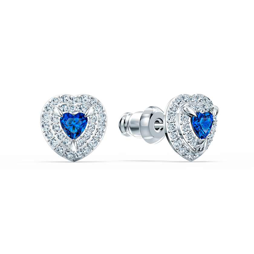 swarovski أقراط دبوسية one، على شكل قلب، لون أزرق، طلاء روديوم