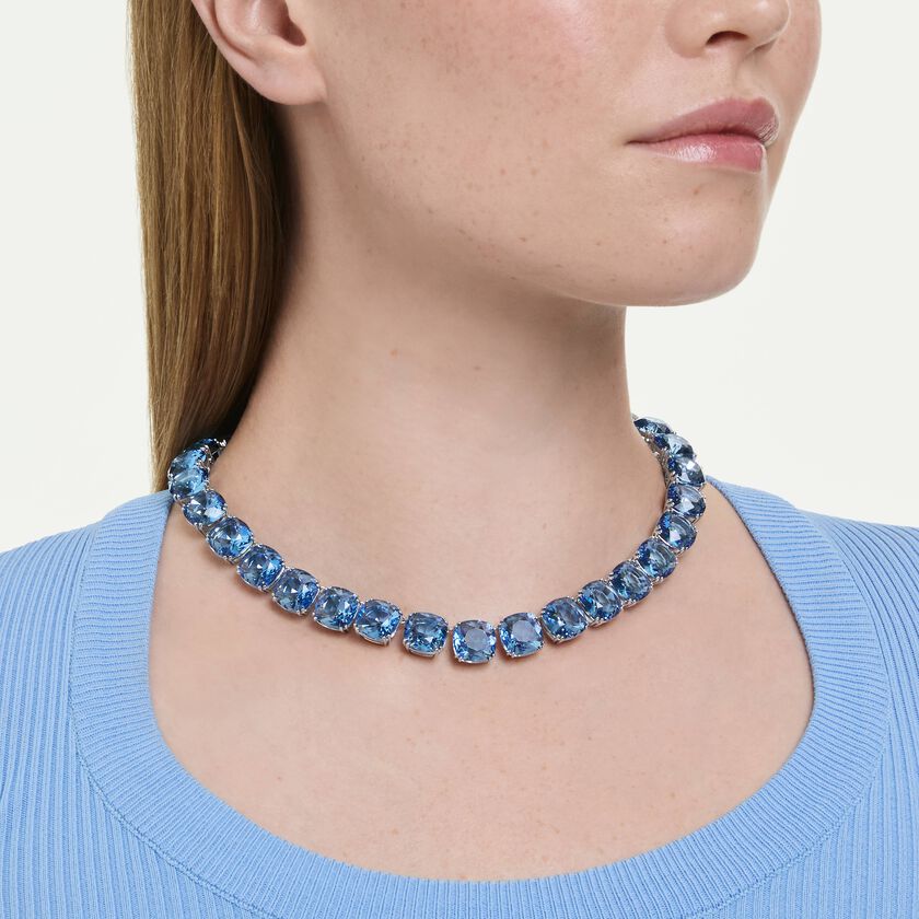 swarovski عقد millenia، قطع كوشن، لون أزرق، طلاء روديوم