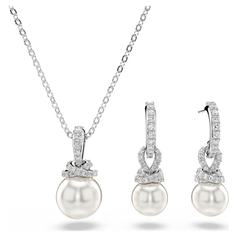 swarovski طقم originally، ترصيع بافيه، لؤلؤ كريستال، لون أبيض، طلاء روديوم
