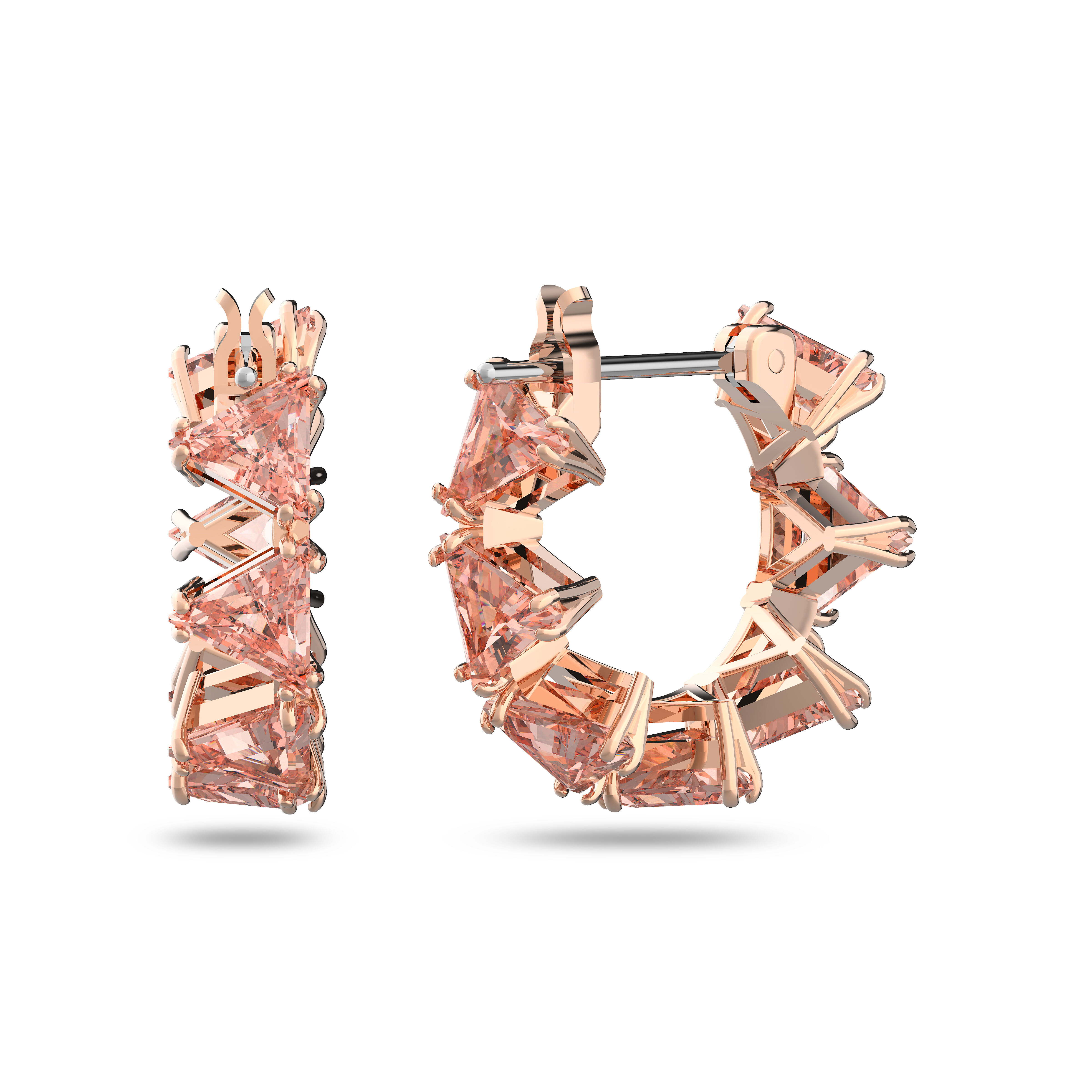 swarovski أقراط millenia حلقية، مزدانة بزركونيا مثلثة من سواروفسكي، لون وردي، طلاء ذهبي وردي