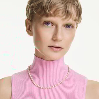 swarovski عقد matrix tennis، لآلئ كريستال، قطع مستدير، لون أبيض، طلاء باللون الذهبي