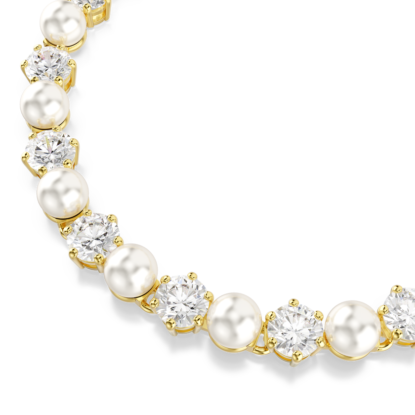 swarovski سوار matrix tennis، لآلئ كريستال، قطع مستدير، لون أبيض، طلاء باللون الذهبي