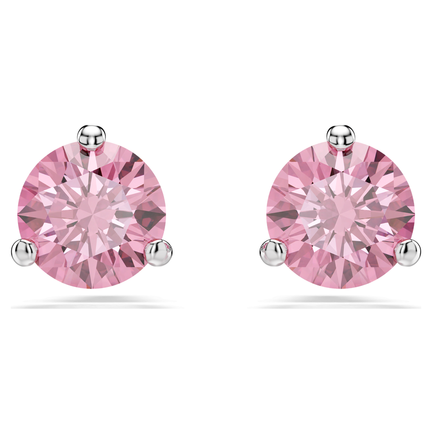 swarovski أقراط دبوسية solitaire، قطع مستدير، لون وردي، طلاء روديوم