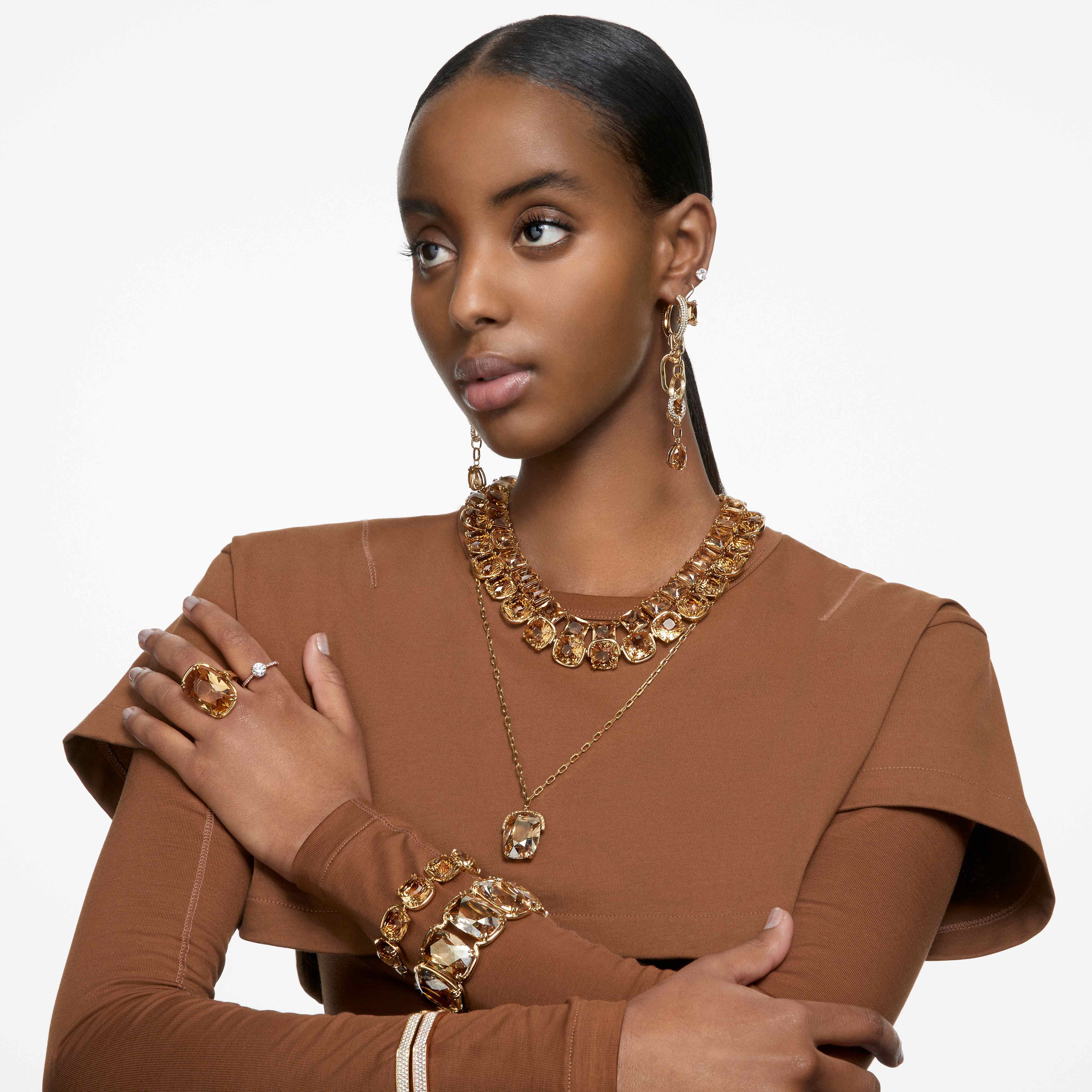 swarovski سوار dextera، شكل ثماني، لون أبيض، طلاء باللون الذهبي