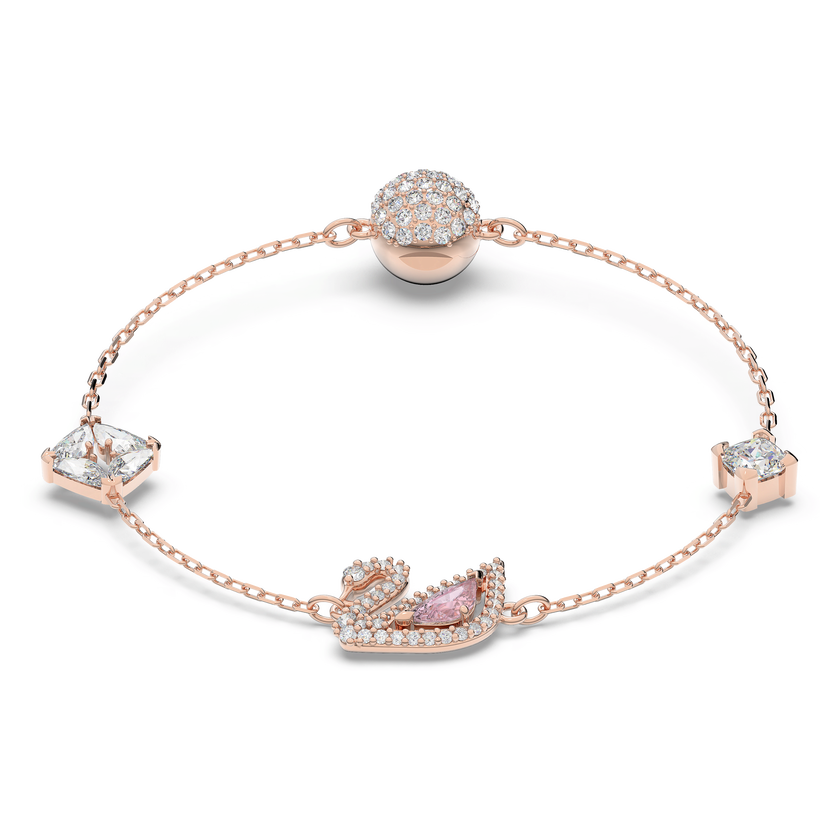 swarovski سوار swan، قفل مغناطيس، على شكل بجعة، لون وردي، طلاء ذهبي وردي