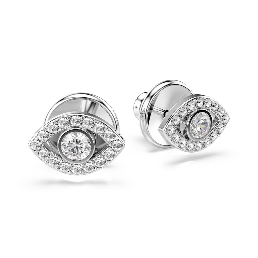 swarovski أقراط دبوسية luckily، قطع مستدير، أحجار كريستال صغيرة متراصة، لون أبيض، طلاء روديوم