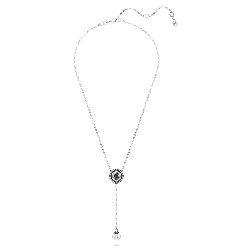 قلادة swarovski swan على شكل حرف y، لؤلؤ كريستال، على شكل بجعة، لون رمادي، طلاء روديوم