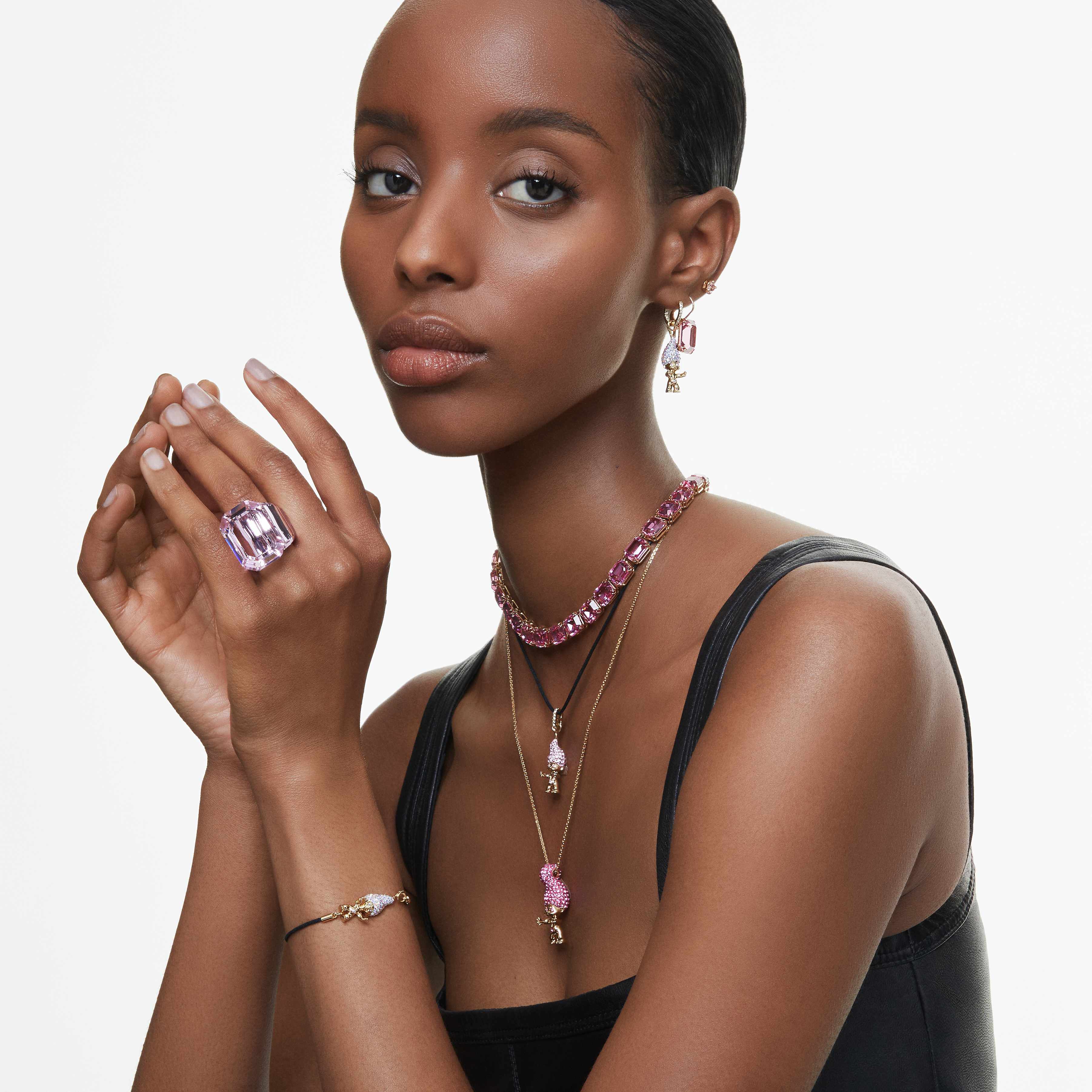 swarovski طقم good luck trolls، قزم، لون وردي، طلاء باللون الذهبي