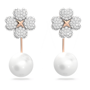 swarovski أقراط بتصميم جاكيت latisha، شكل زهرة، لون أبيض، لمسة نهائية من الذهب الوردي عيار 18 قيراط