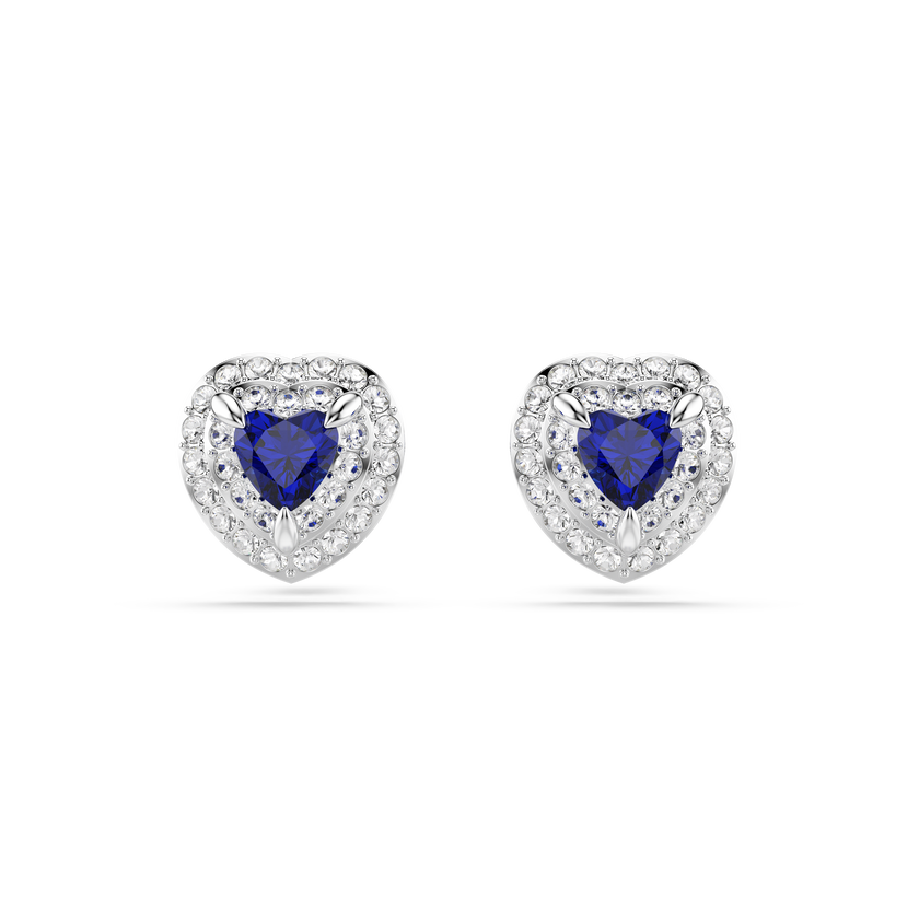 swarovski أقراط دبوسية one، قطع على شكل قلب، أحجار كريستال صغيرة متراصة، شكل قلب، لون أزرق، طلاء روديوم