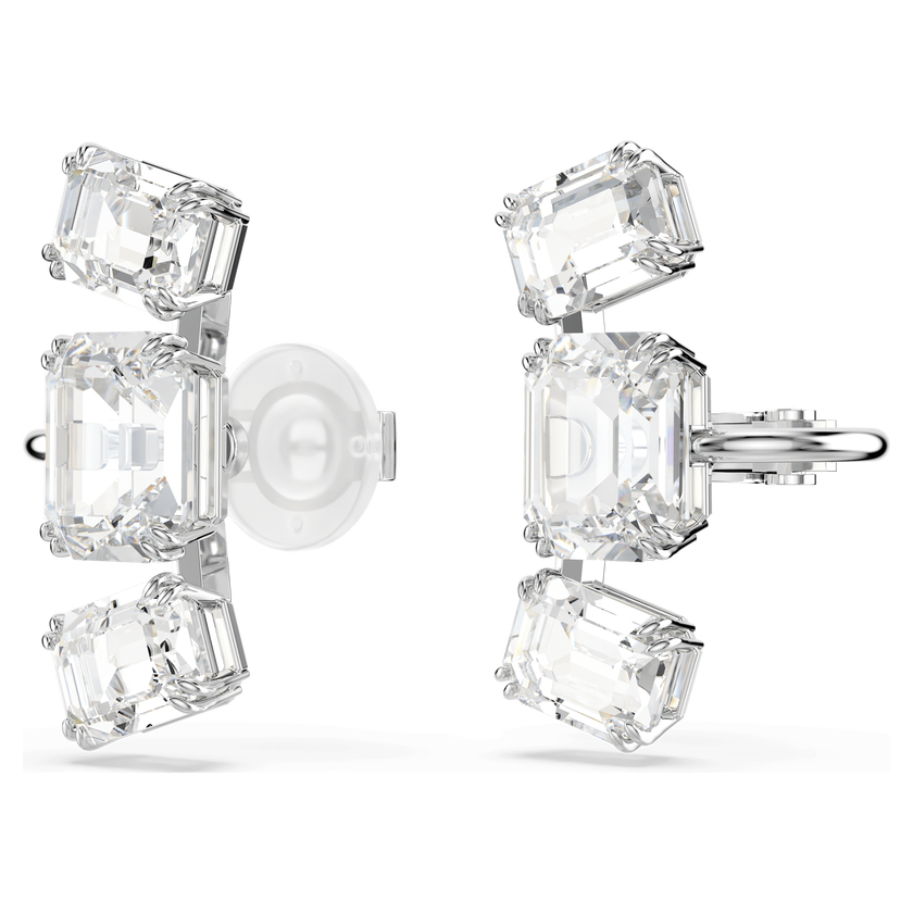swarovski أقراط بمشبك millenia، قطع مثمن، لون أبيض، طلاء روديوم