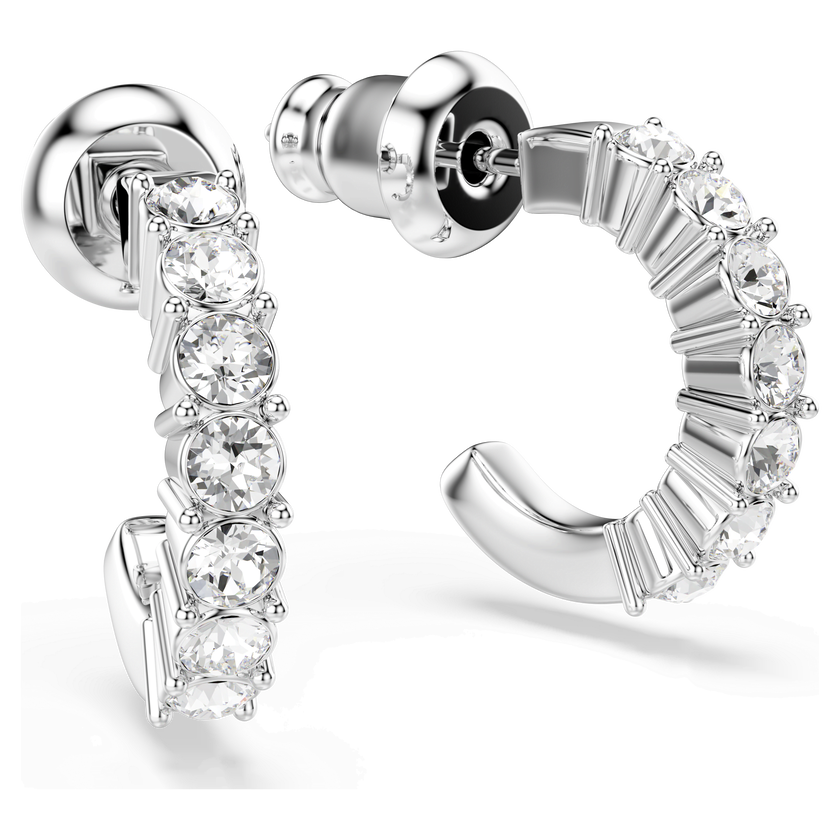 swarovski أقراط حلقية mini hoop، قطع مُستدير، لون أبيض، طلاء روديوم