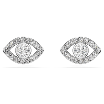 swarovski أقراط دبوسية luckily، قطع مستدير، أحجار كريستال صغيرة متراصة، لون أبيض، طلاء روديوم