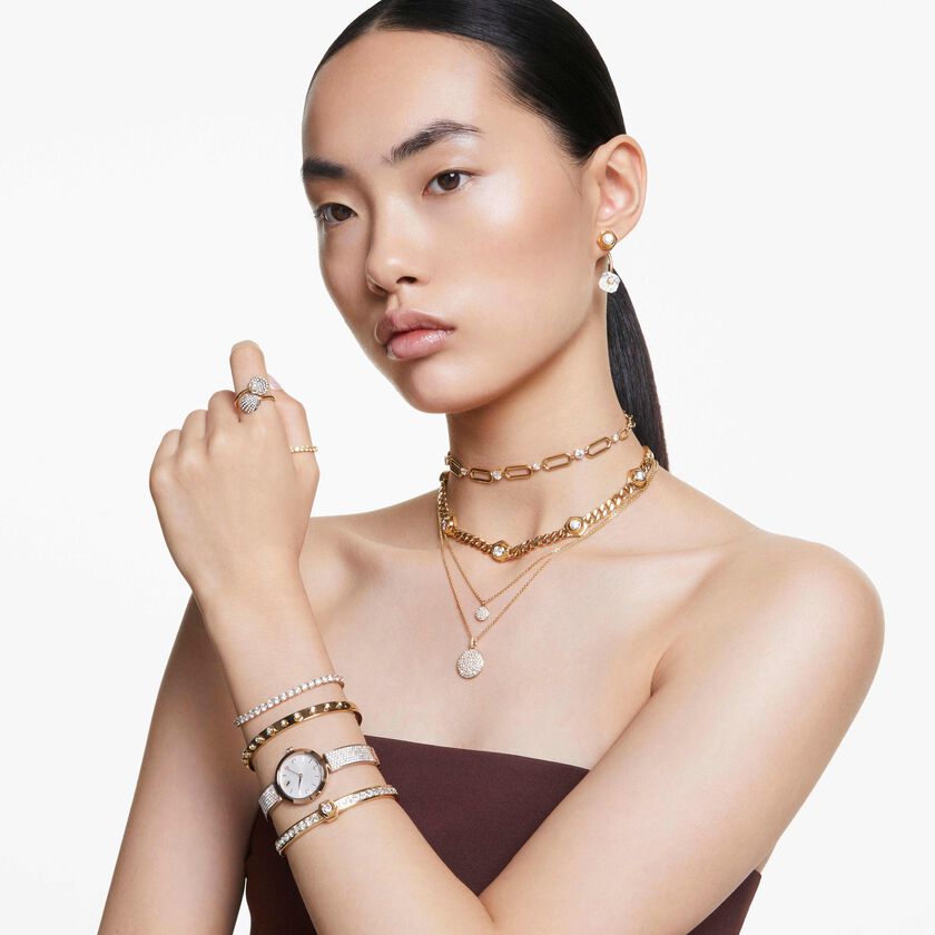 swarovski سوار numina، قطع مُستدير متنوع، لون أبيض، طلاء بلون ذهبي