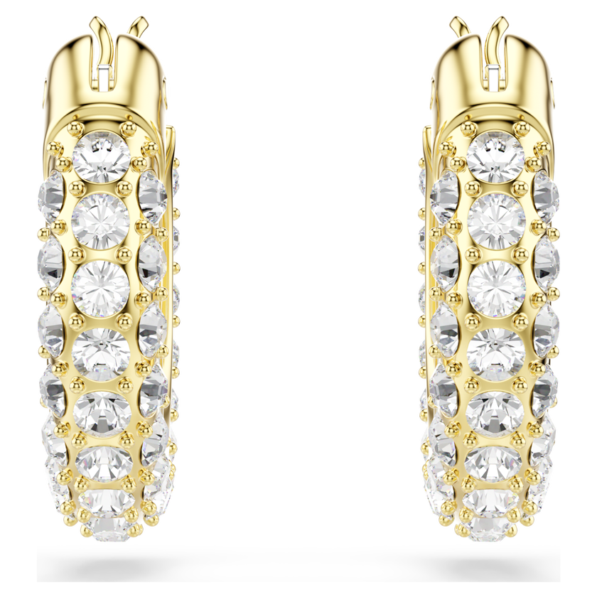 swarovski أقراط حلقية dextera، أحجار كريستال صغيرة متراصة، حجم صغير، لون أبيض، طلاء باللون الذهبي