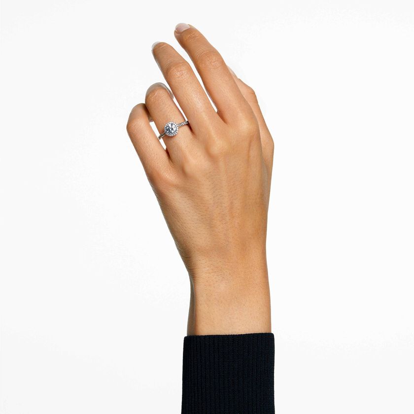 swarovski خاتم كوكتيل una angelic، قطع مستدير، كريستالات متراصة، لون أبيض، طلاء روديوم