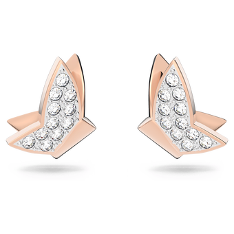 swarovski أقراط دبوسية lilia، مزينة بفراشة، لون أبيض، طلاء ذهبي وردي