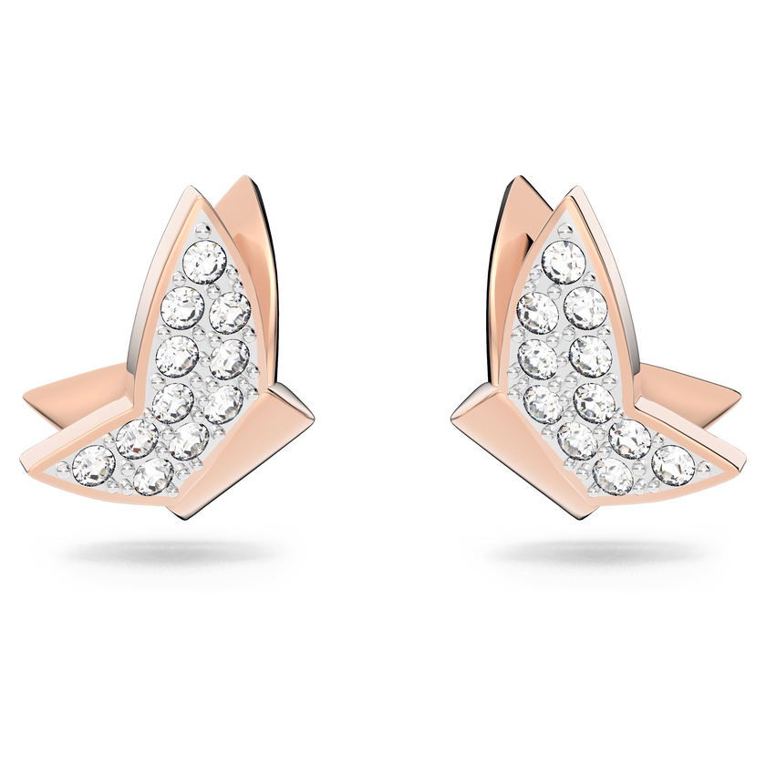 swarovski أقراط دبوسية idyllia lilia، شكل فراشة، لون أبيض، لمسة نهائية من الذهب الوردي عيار 18 قيراط