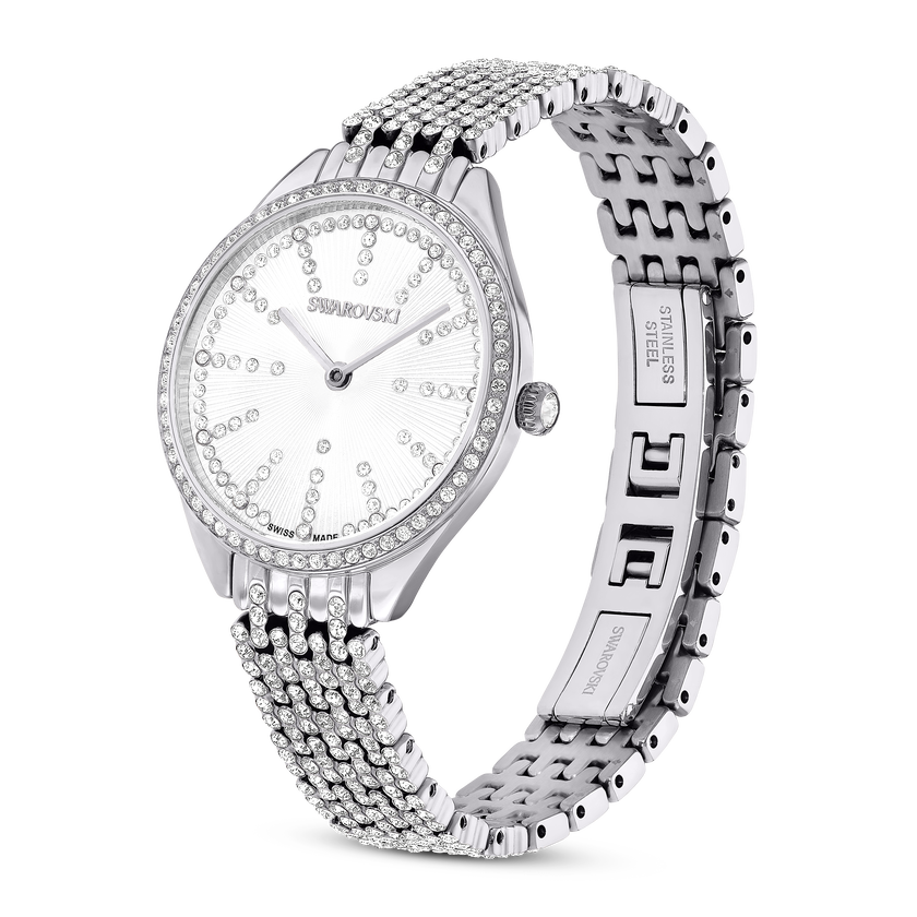 swarovski ساعة attract، صناعة سويسرية، سوار معدني، لون فضي، ستانلس ستيل