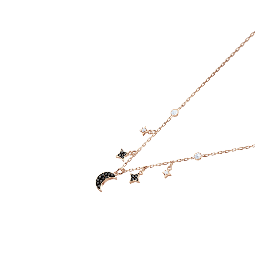 swarovski عقد على شكل نجمة،  لون أسود،  طلاء ذهبي وردي