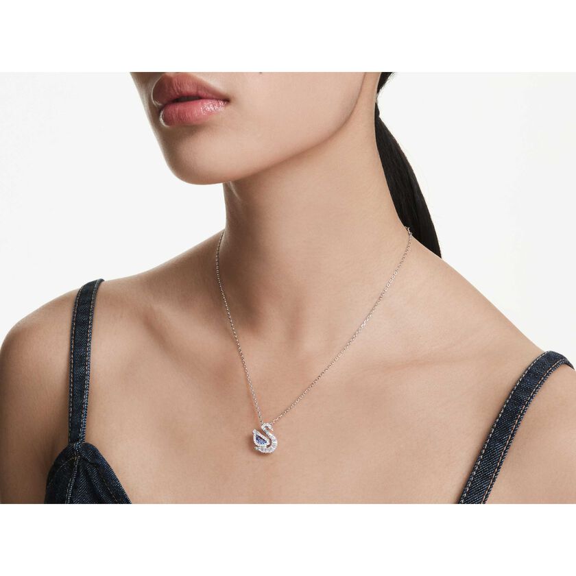 قلادة Swan، قطع متنوع، بجعة، لون أزرق swarovski قلادة swan، قطع متنوع، بجعة، لون أزرق