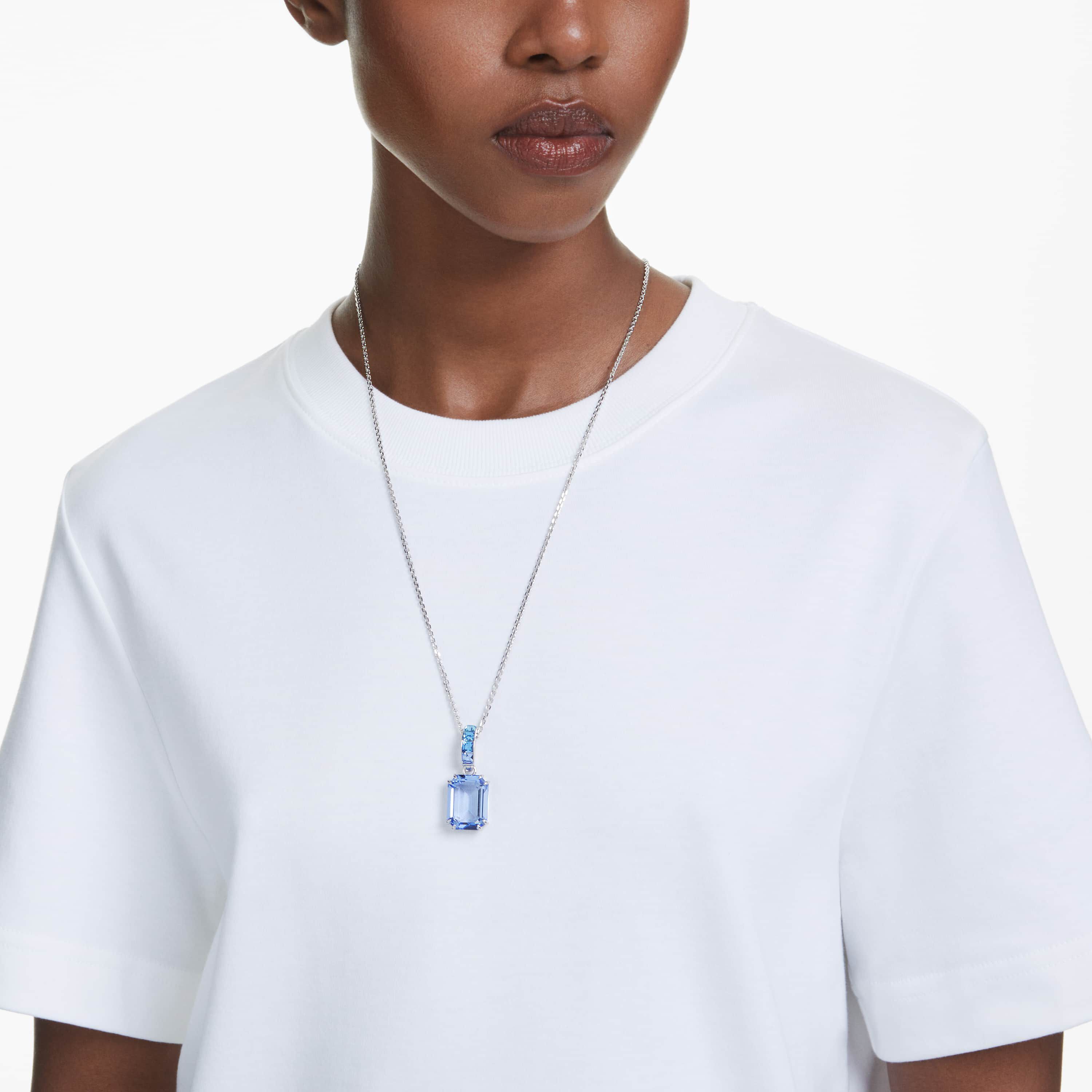 swarovski قلادة millenia، قطع مثمن، لون أزرق، طلاء روديوم