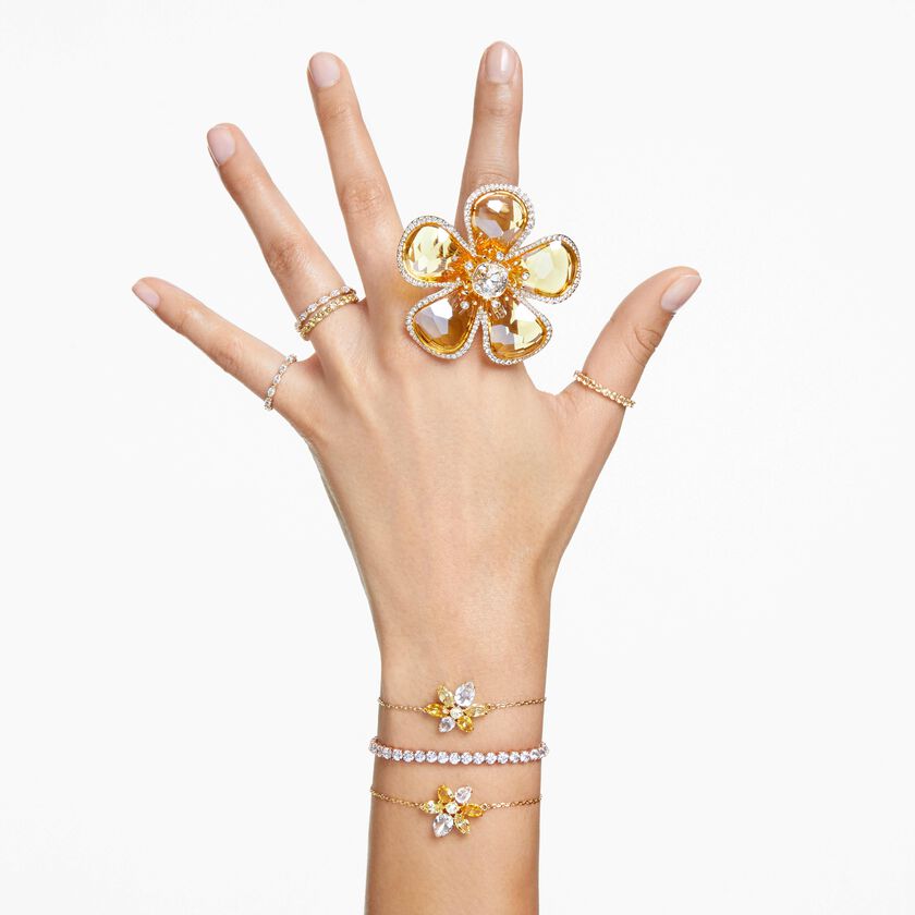 swarovski سوار matrix tennis، قطع مستدير، لون أبيض، طلاء بلون ذهبي
